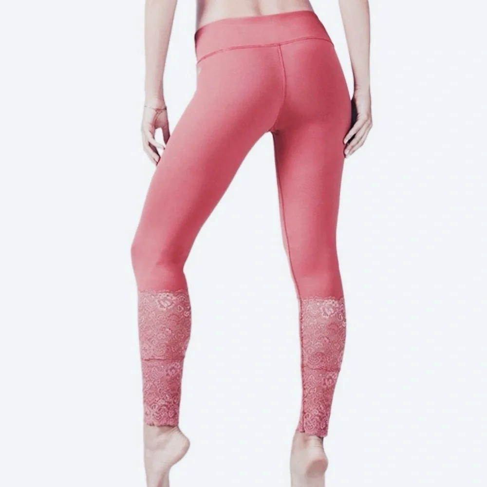 Fabletics Solar Statement PowerHold Lace Bottom Leggings in terracotta Size XS
